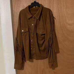 Mystree Tan Fringe Utility Jacket